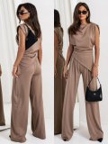 Women's Fashion Casual Solid Color Irregular Short Sleeve Loose Pants Set