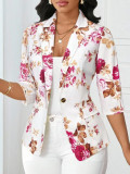 Women's Autumn Fashion Print Single Button Slim Blazer Short Jacket