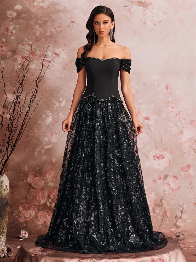 Women's Elegant Sequin Patchwork False Two-Piece Evening Gown