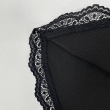 Women's Autumn Solid Color Sexy V-Neck Lace Trim Tie-Waist Long Sleeve Slim-Fitting T-Shirt