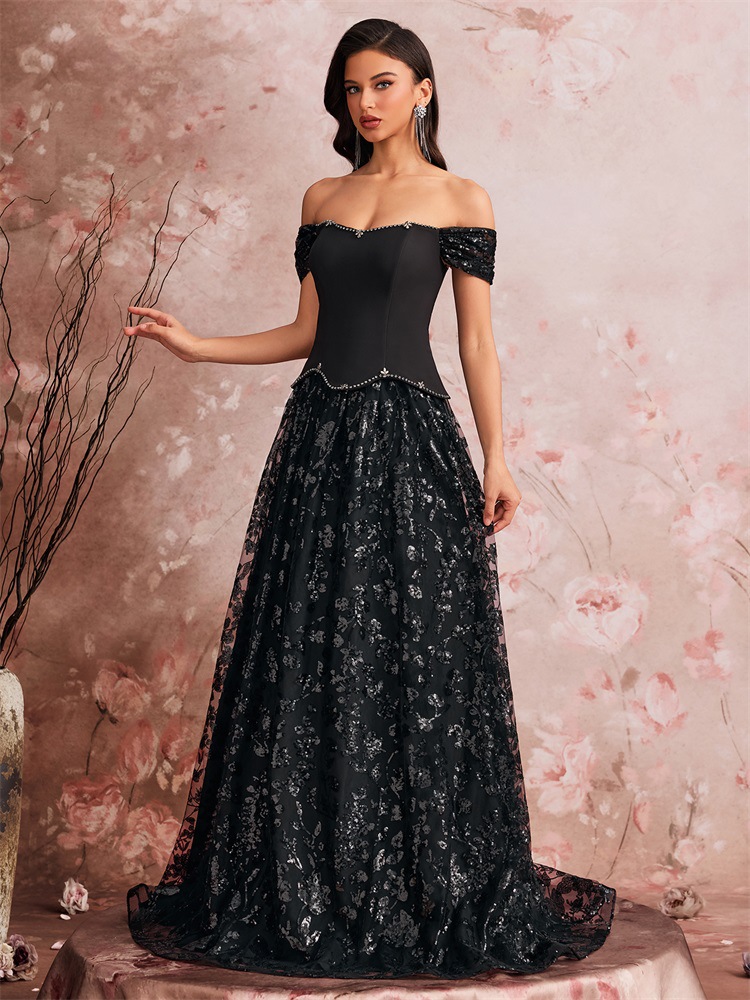 Women's Elegant Sequin Patchwork False Two-Piece Evening Gown