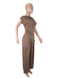 Women's Fashion Casual Solid Color Irregular Short Sleeve Loose Pants Set