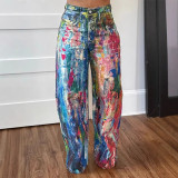 Women's Fashion Casual Straight-Leg Painted Stretch Denim Pants