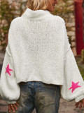 Women's Autumn Winter Casual Loose High Neck Pullover Long Sleeve Star Pattern Knitting Sweater