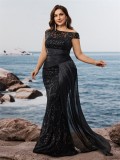 Plus Size Women's Elegant Sequin Patchwork Fitted V-Neck Sleeveless Evening Dress Mother of the Bride Gown