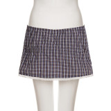 Women's Plaid Lace Trim Elastic Tie-Waist Trendy Woven Short Shirt Set