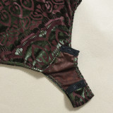 Women's Sexy Autumn Slim-Fitting Flocked Round Neck Long Sleeve Stretch Bodysuit