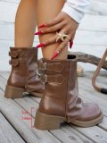 Stylish Brown Mid-Calf Boots with Chunky Sole Fashion Shorts for Women