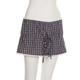 Women's Plaid Lace Trim Elastic Tie-Waist Trendy Woven Short Shirt Set