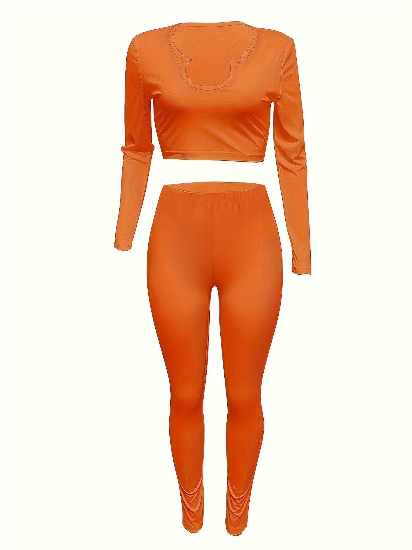 Women's Casual U-Neck Long Sleeve Two Piece Pants Set