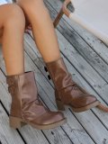 Stylish Brown Mid-Calf Boots with Chunky Sole Fashion Shorts for Women