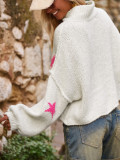 Women's Autumn Winter Casual Loose High Neck Pullover Long Sleeve Star Pattern Knitting Sweater