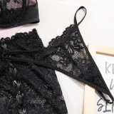 Women's Sexy Lightweight Hollow-Out Underwire Push-Up Lace Bra Drawstring Bodycon Skirt Lingerie Set