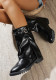 Women's Round Toe Belt Buckle Autumn Plus Size Crinkle Mid-Calf Slip-On Boots