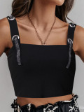 Women's Sexy Autumn Slim-Fitting Crop Top Low Back Beaded Strap Tank Top