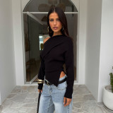 Women's Autumn Winter Solid Slash Shoulder Slim Fit Irregular Top