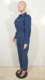 Women's Slim-Fitting Stretch  Washed Denim Pocket Jumpsuit