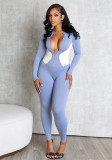 Women's Autumn Slim-Fitting Zipper Fitness Color-Blocking Sport Jacket Pants Set