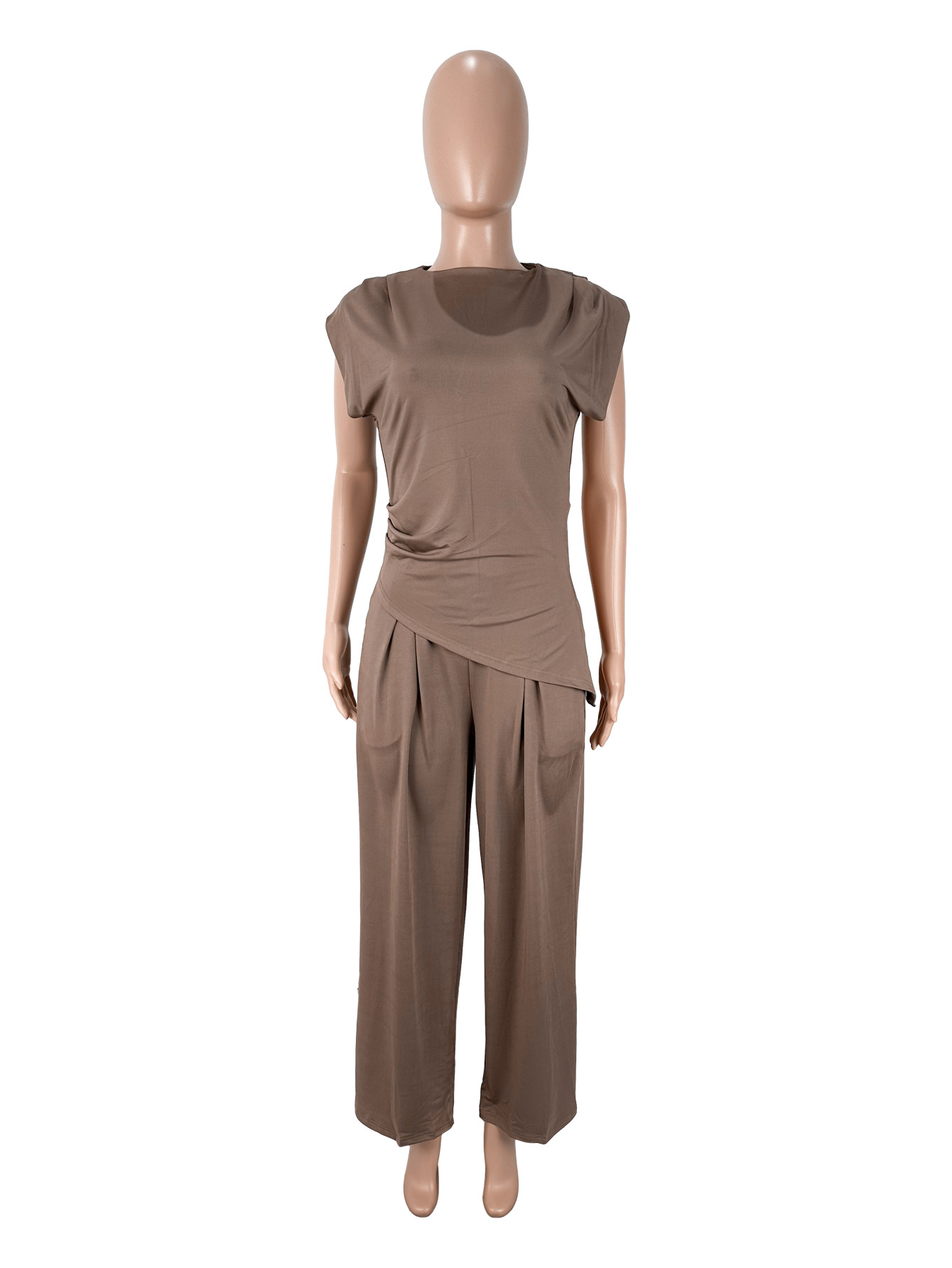 Women's Fashion Casual Solid Color Irregular Short Sleeve Loose Pants Set