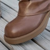Stylish Brown Mid-Calf Boots with Chunky Sole Fashion Shorts for Women