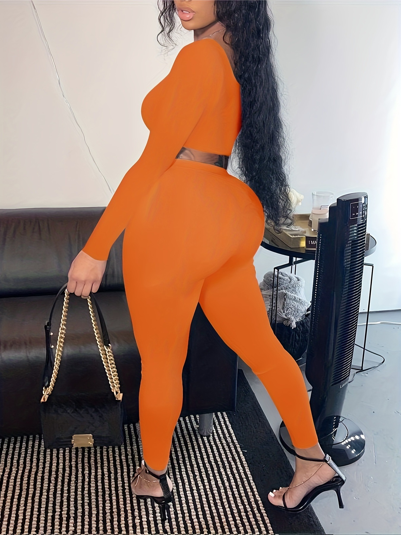 Women's Casual U-Neck Long Sleeve Two Piece Pants Set