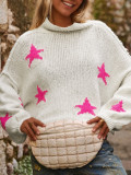 Women's Autumn Winter Casual Loose High Neck Pullover Long Sleeve Star Pattern Knitting Sweater