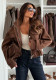 Women's Autumn Winter Drawstring Slim Waist Slim Fit Stand Collar Zipper Short Jacket