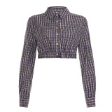 Women's Plaid Lace Trim Elastic Tie-Waist Trendy Woven Short Shirt Set