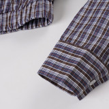 Women's Plaid Lace Trim Elastic Tie-Waist Trendy Woven Short Shirt Set