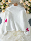 Women's Autumn Winter Casual Loose High Neck Pullover Long Sleeve Star Pattern Knitting Sweater
