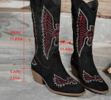 Women's Fashion Autumn Winter Mid Heel Round Toe Plus Size Embroidered Leather Boots
