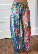 Women's Fashion Casual Straight-Leg Painted Stretch Denim Pants Women's Fashion Casual Straight-Leg Painted Stretch Denim Pants