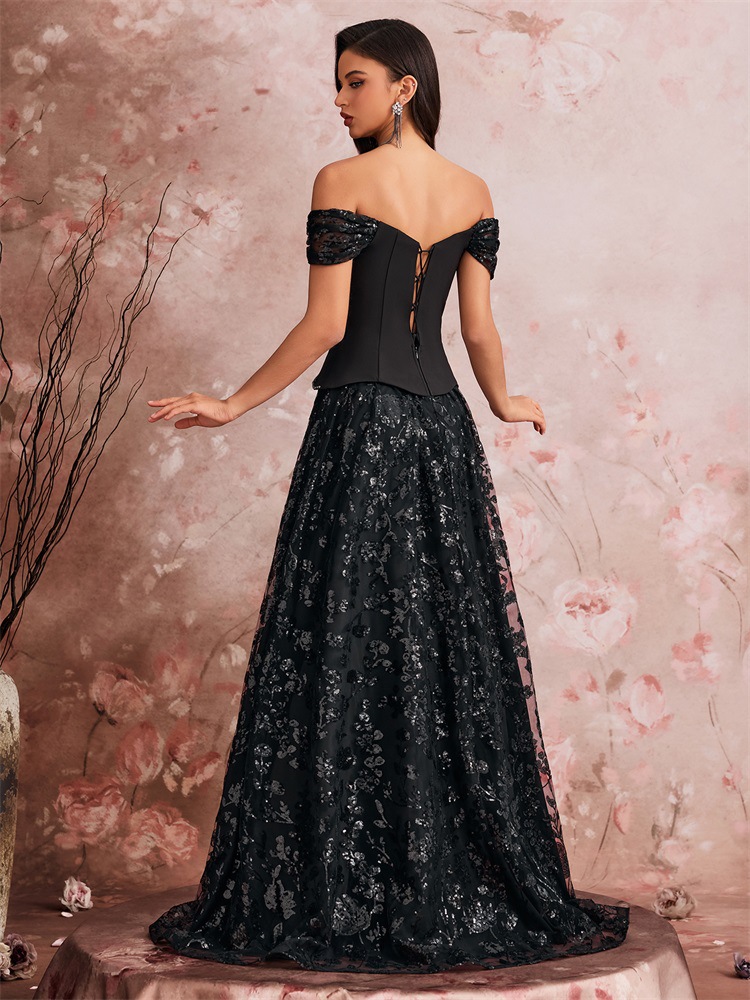 Women's Elegant Sequin Patchwork False Two-Piece Evening Gown