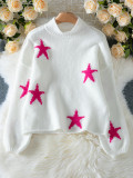 Women's Autumn Winter Casual Loose High Neck Pullover Long Sleeve Star Pattern Knitting Sweater