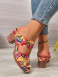 Plus Size Women Graffiti Buckled Lightweight Block Heel Sandals