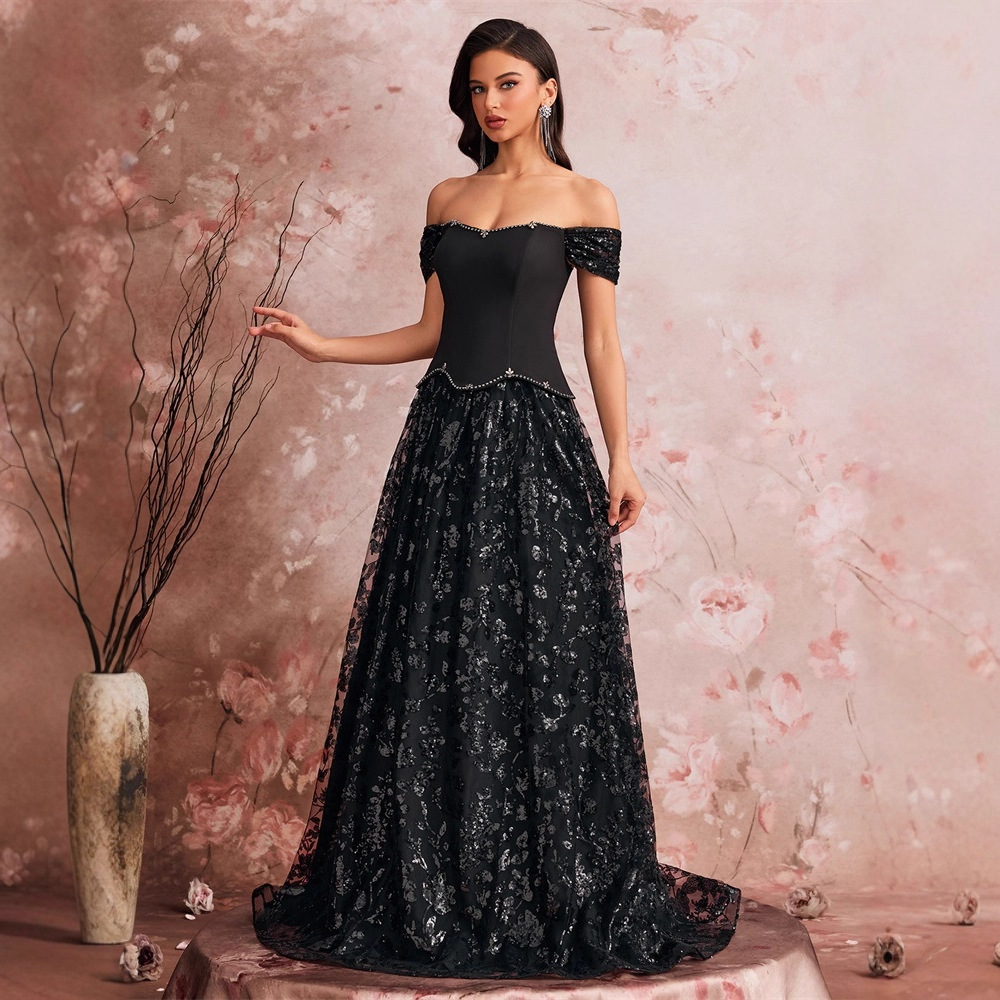 Women's Elegant Sequin Patchwork False Two-Piece Evening Gown