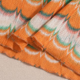 Women's Autumn Winter Sexy Crop Top Yarn-Dyed Multi-Color Skirt Set