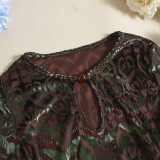 Women's Sexy Autumn Slim-Fitting Flocked Round Neck Long Sleeve Stretch Bodysuit