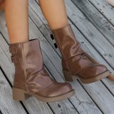 Stylish Brown Mid-Calf Boots with Chunky Sole Fashion Shorts for Women