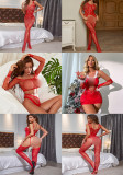 Women's Christmas Sexy Lingerie Plus Size Seductive Open-Crotch See-Through Mesh bBodystockings