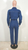Women's Slim-Fitting Stretch  Washed Denim Pocket Jumpsuit