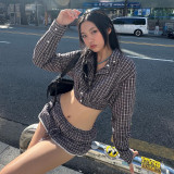 Women's Plaid Lace Trim Elastic Tie-Waist Trendy Woven Short Shirt Set