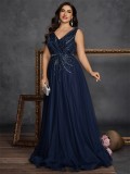 Plus Size Women's Elegant Formal Embroidered Beaded Mother of the Bride Gown