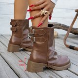 Stylish Brown Mid-Calf Boots with Chunky Sole Fashion Shorts for Women