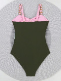 Women's Gold Buttons Color-Blocking Three-Color Sexy One-Piece Swimsuit