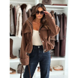 Women's Autumn Winter Drawstring Slim Waist Slim Fit Stand Collar Zipper Short Jacket