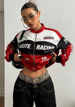 Women's Fashion Trendy Letter Zipper Long Sleeve Color-Blocking Jacket