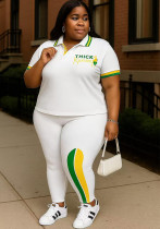 Plus Size Women's Fashion Casual Short Sleeve Two Piece Pants Set