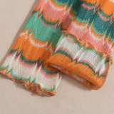 Women's Autumn Winter Sexy Crop Top Yarn-Dyed Multi-Color Skirt Set