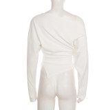 Women's Autumn Winter Solid Slash Shoulder Slim Fit Irregular Top